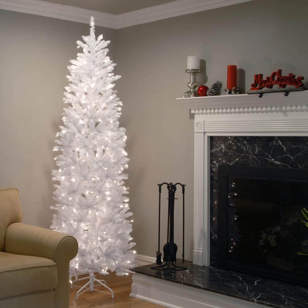 7.5 ft. Kingswood White Fir Pencil Artificial Christmas Tree with Clear Lights