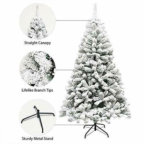7.5ft Snow Flocked Hinged Artificial Pine Christmas Tree Holiday 7.5Ft White
