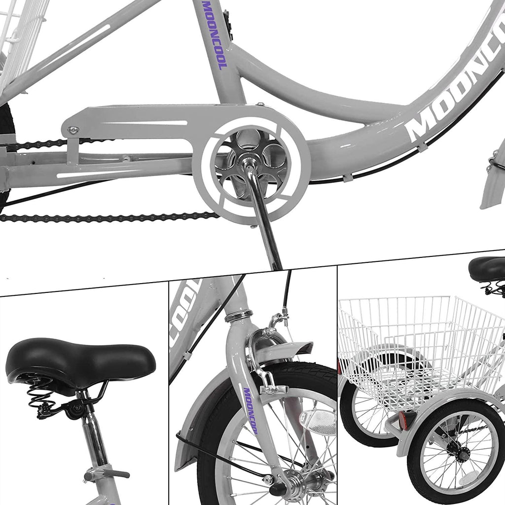 ABORON 16 inch Tricycle Trike Bike, 3 Wheel Bikes, Three-Wheeled Bicycles with Adjustable Height and Rear Basket for Beginner Riders Boys Girls