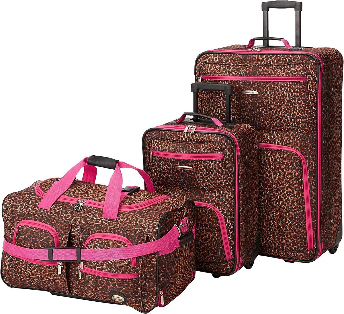 Vara Softside 3-Piece Upright Luggage Set, Pink Leopard, (20/22/28)