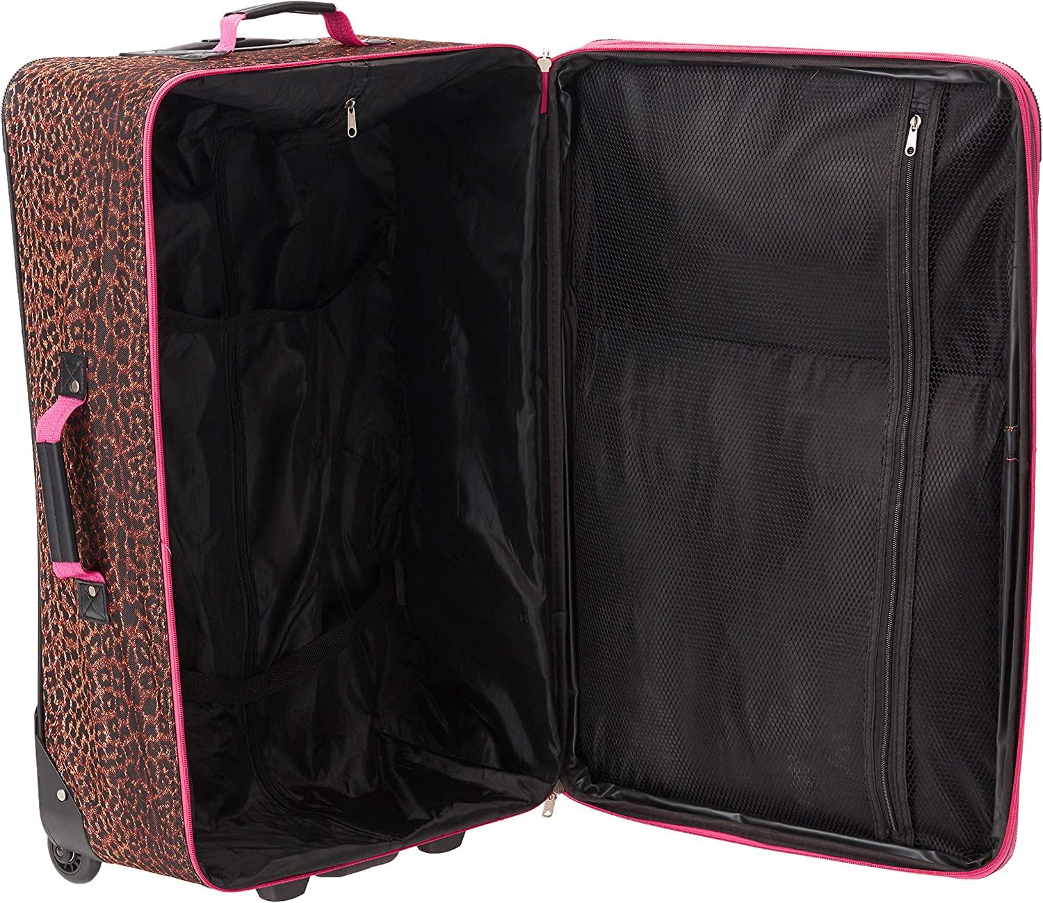 Vara Softside 3-Piece Upright Luggage Set, Pink Leopard, (20/22/28)