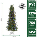 7.5 ft. Carmel Pine Slim Artificial Christmas Tree with Multi-Color LED String Lighting