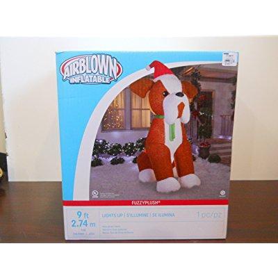 gemmy 9' airblown inflatable fuzzyplush christmas brown dog with santa hat