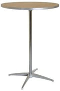 "30-Inch (2.5-Foot) Diameter Heavy Duty Round Cocktail or Bistro Solid Birch Wood Folding Table with 30-Inch or 42-Inch Height and Aluminum Edge for Bistros, Patios, Restaurants, Bars, and Weddings"
