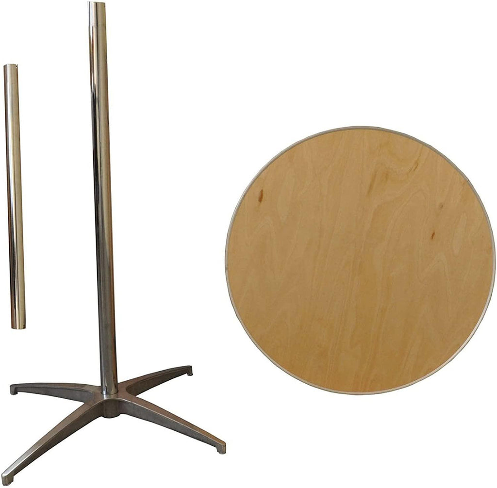 "30-Inch (2.5-Foot) Diameter Heavy Duty Round Cocktail or Bistro Solid Birch Wood Folding Table with 30-Inch or 42-Inch Height and Aluminum Edge for Bistros, Patios, Restaurants, Bars, and Weddings"