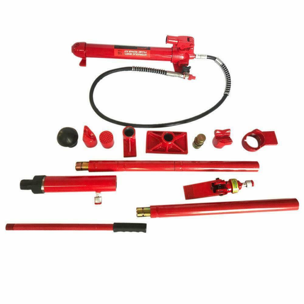 10 TON PORTA POWER HYDRAULIC JACK BODY FRAME REPAIR SET TOOLS RED