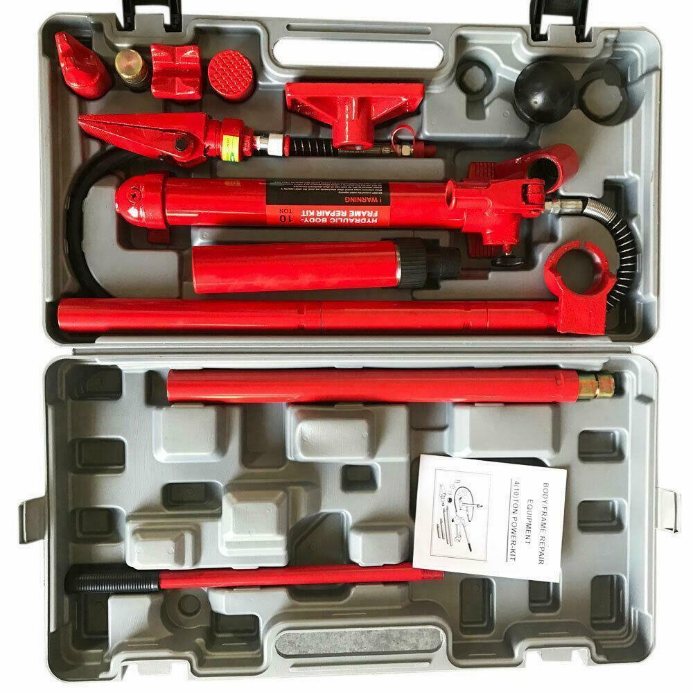 10 TON PORTA POWER HYDRAULIC JACK BODY FRAME REPAIR SET TOOLS RED
