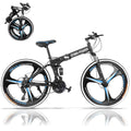 26" Folding Mountain Bike, Mens Bike, 21-Speed Road Bike, Double Disc Brake Full Suspension MTB Bike for Man Women Teen Student, Black