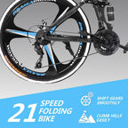 26" Folding Mountain Bike, Mens Bike, 21-Speed Road Bike, Double Disc Brake Full Suspension MTB Bike for Man Women Teen Student, Black