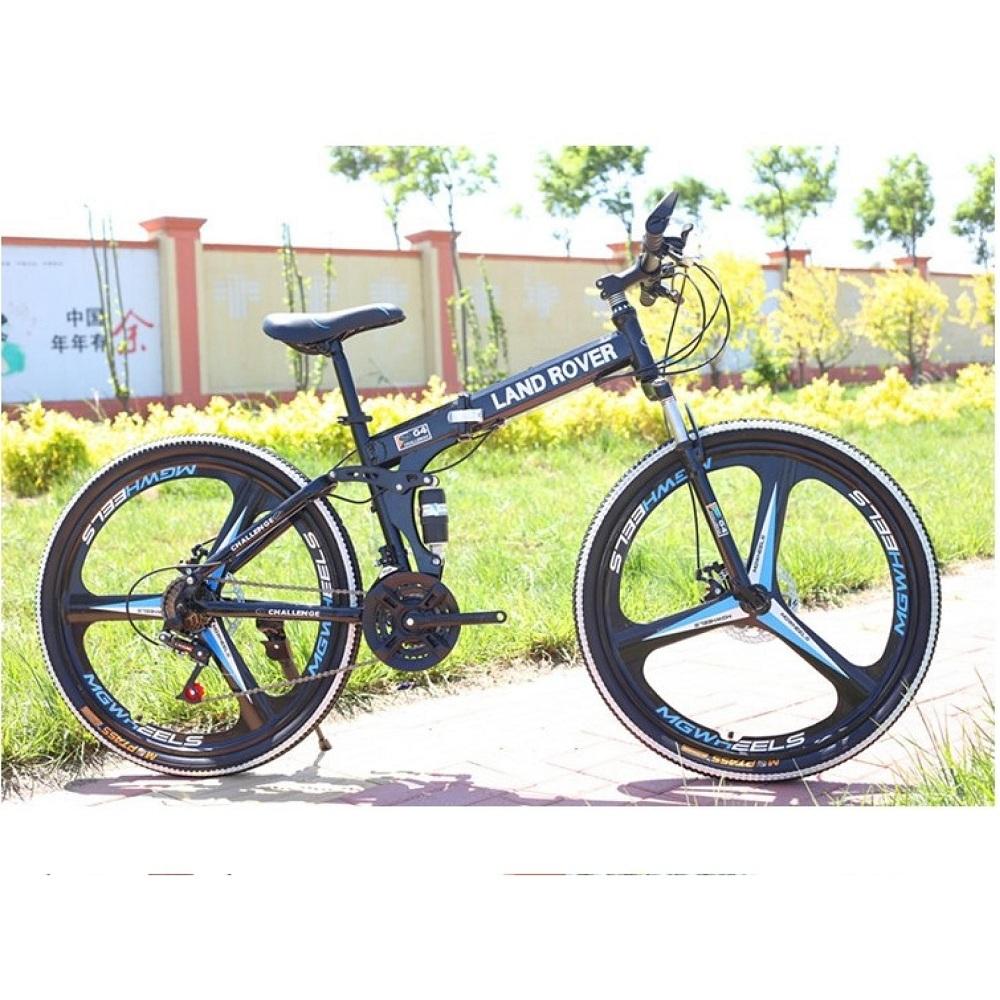 26" Folding Mountain Bike, Mens Bike, 21-Speed Road Bike, Double Disc Brake Full Suspension MTB Bike for Man Women Teen Student, Black