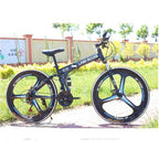 26" Folding Mountain Bike, Mens Bike, 21-Speed Road Bike, Double Disc Brake Full Suspension MTB Bike for Man Women Teen Student, Black