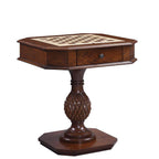 Brown Wooden Chess Game Table with Drawer and Reversible Game Tray