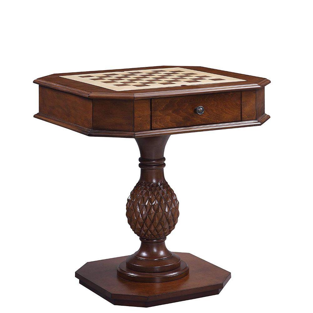 Brown Wooden Chess Game Table with Drawer and Reversible Game Tray