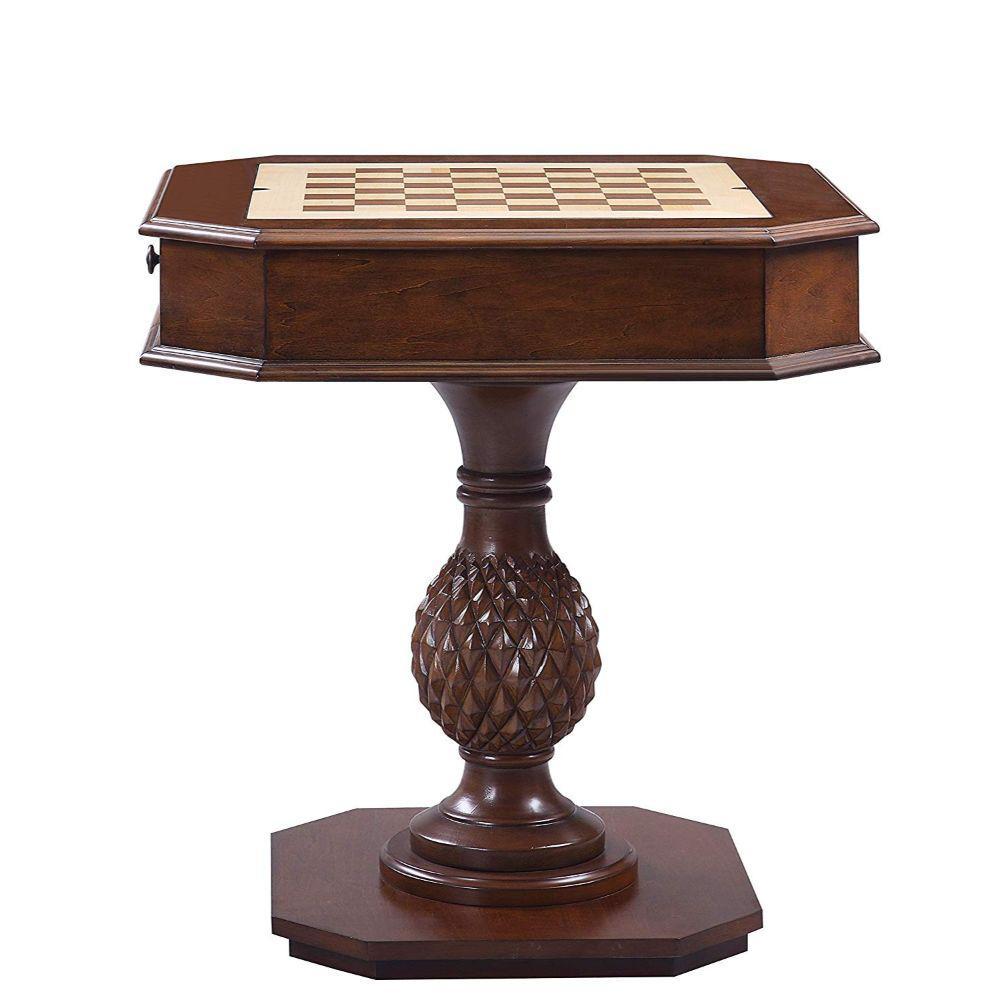 Brown Wooden Chess Game Table with Drawer and Reversible Game Tray