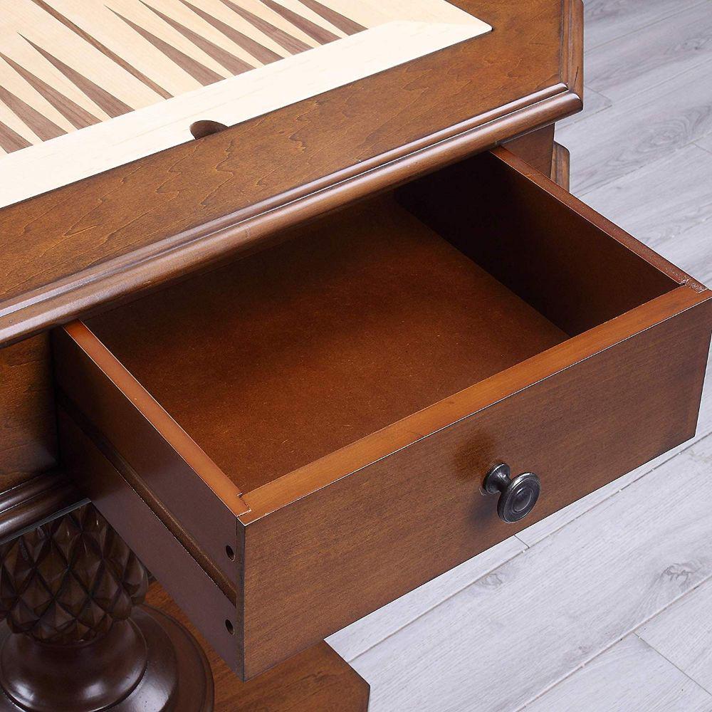 Brown Wooden Chess Game Table with Drawer and Reversible Game Tray