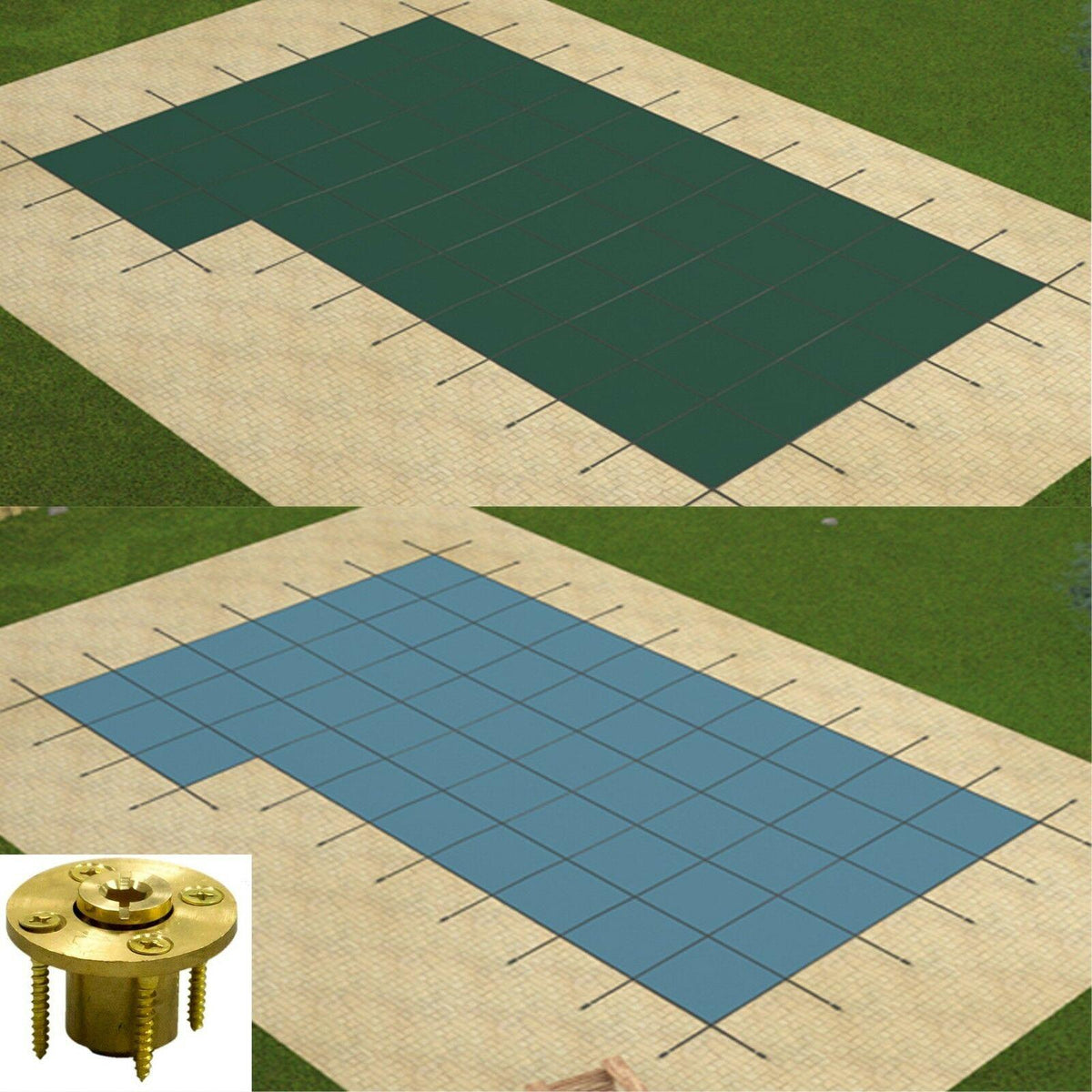 gli valuex rectangle solid swimming pool safety cover w/ left flush step &amp; panel