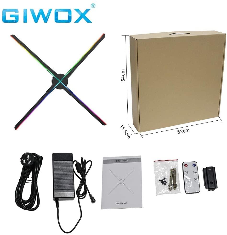 Giwox 2021 25.6 inch 3D Hologram Fan &amp; Chirstmas Ball Gift Led Lights Xmas Tree Decoration Hanging Ball for Holiday