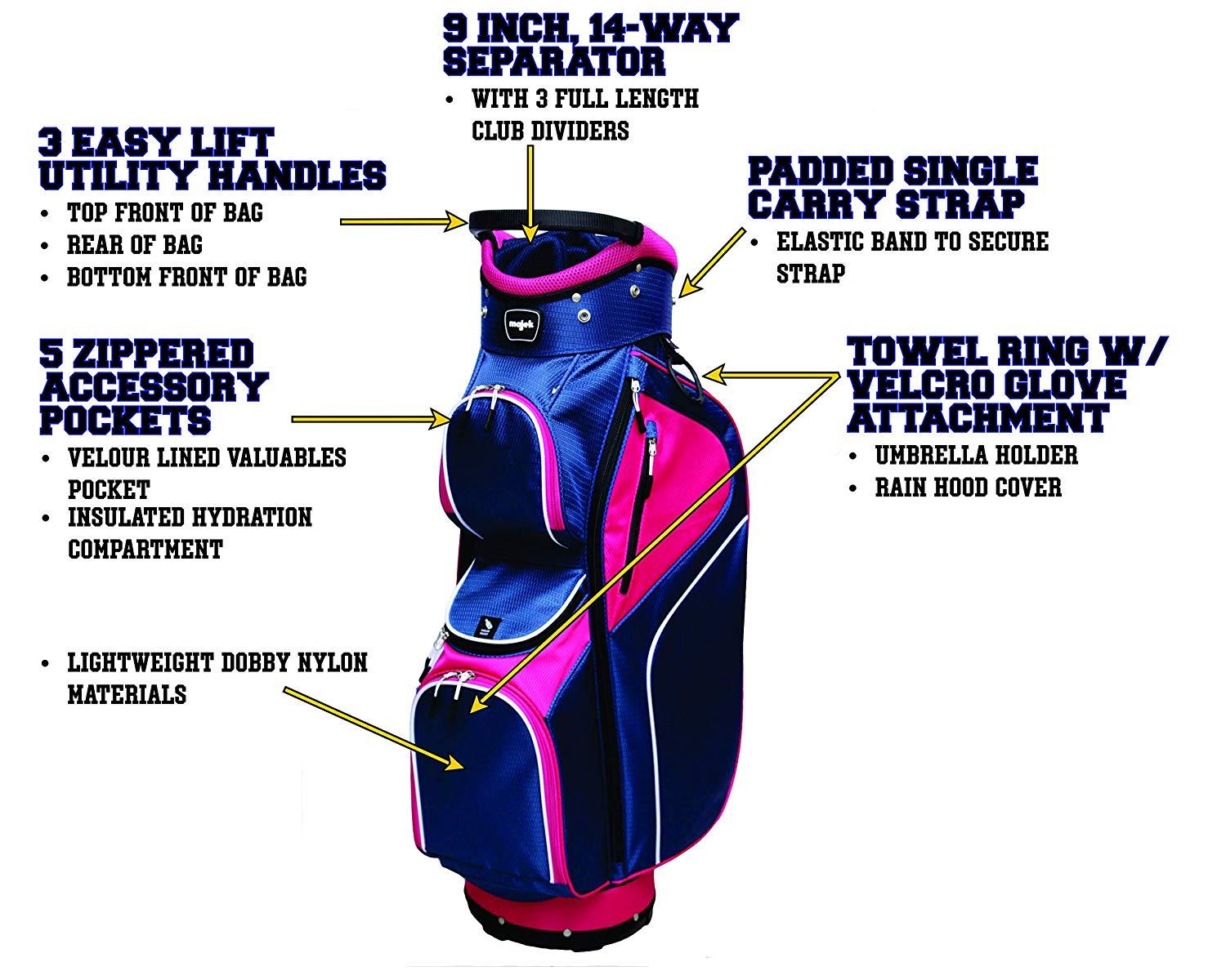 Majek Ladies Navy Blue Pink Golf Bag 9 inch 14-way Friendly Separator Top