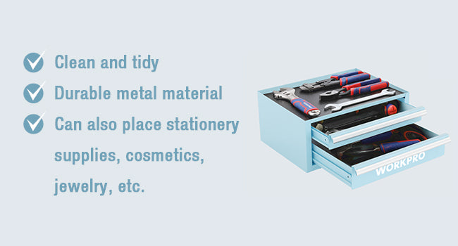 12.5" Mini Metal Tool Box with 2 Drawers | Open Top Storage, Cold Rolled Steel, Small Tool Chest, PVC Liners, PP Feet Pads, Drawer Liners & Magnetic Tabs