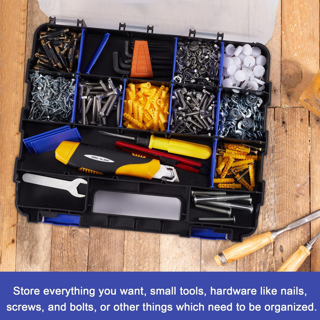 Hardware Organizer Box 34 Compartments Small Parts Organizer with Removable Dividers Durable Plastic Double Side Tools Box Screw Organizers For Nuts, Bolts, Screws, Nails 2Pack