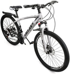 VIPIH Mens Mountain Bike 27.5-Inch Wheels, Aluminum Frame, 21 Speed Thumb Shifter, Front Suspension, Dual Disc Brakes Women Adult Bicycles Black-White w/mudguards, Bike Lock, Air Pump