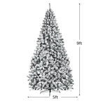 9ft Premium Snow Flocked Hinged Artificial Christmas Tree Unlit w/ Metal Stand