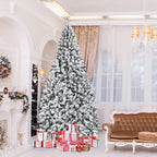 9ft Premium Snow Flocked Hinged Artificial Christmas Tree Unlit w/ Metal Stand