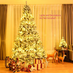 9ft Premium Snow Flocked Hinged Artificial Christmas Tree Unlit w/ Metal Stand