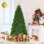 Costway 7Ft Pre-Lit Artificial Christmas Tree Hinged 500 LED Lights