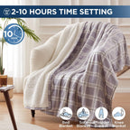 Electric Blanket Heated Blanket, Plaid Sherpa Heating Blanket, 10 Heat Settings &amp; 1-12 Hours Time Settings, Grey Plaid, 62" x 84" Twin Size