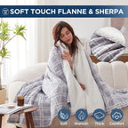 Electric Blanket Heated Blanket, Plaid Sherpa Heating Blanket, 10 Heat Settings &amp; 1-12 Hours Time Settings, Grey Plaid, 62" x 84" Twin Size