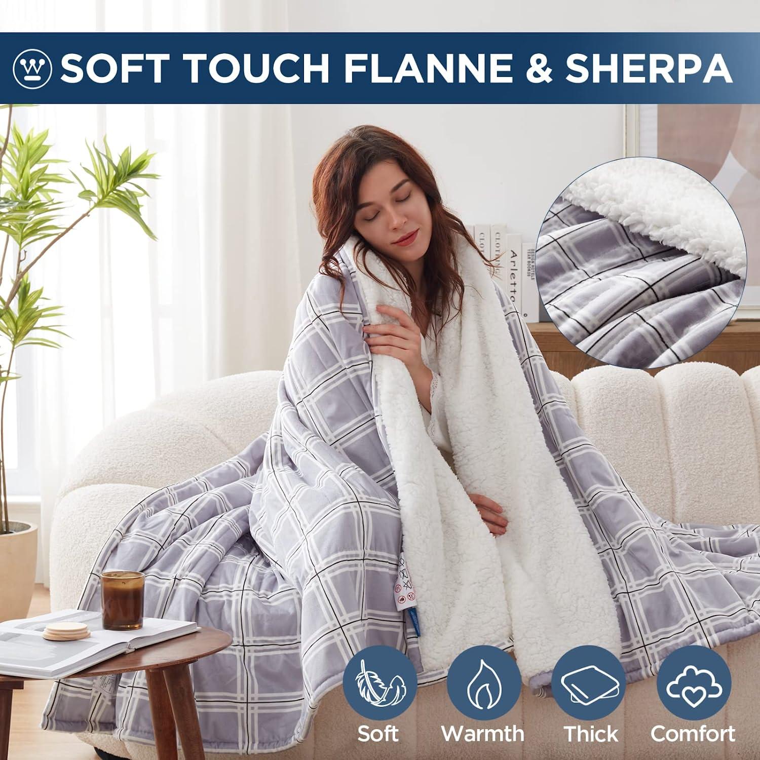 Electric Blanket Heated Blanket, Plaid Sherpa Heating Blanket, 10 Heat Settings &amp; 1-12 Hours Time Settings, Grey Plaid, 62" x 84" Twin Size