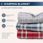 Electric Blanket Heated Blanket, Plaid Sherpa Heating Blanket, 10 Heat Settings &amp; 1-12 Hours Time Settings, Grey Plaid, 62" x 84" Twin Size