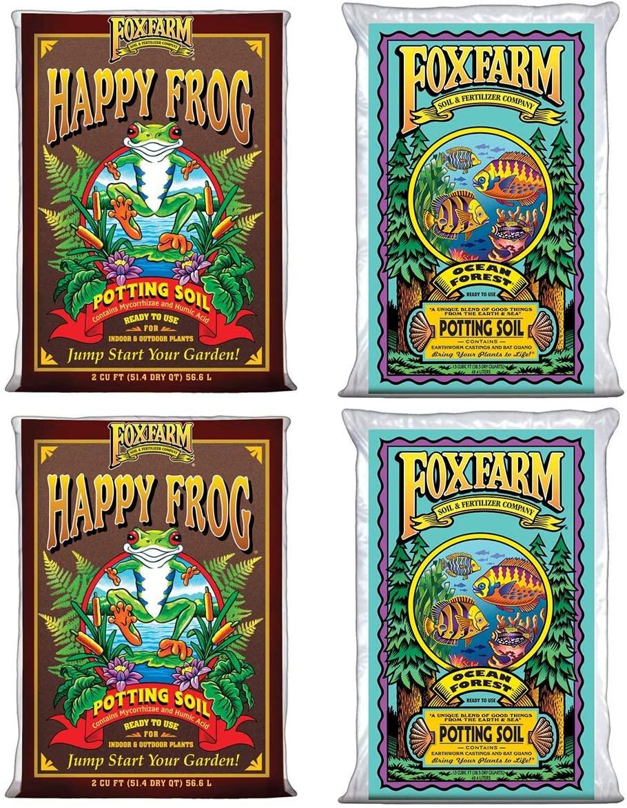 foxfarm ocean forest garden soil mix and happy frog organic potting soil mix bundle (4 bags)