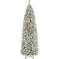 9ft Prelit Snow Flocked Artificial Christmas Tree Pencil Fir Tree with Stand