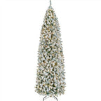 9ft Prelit Snow Flocked Artificial Christmas Tree Pencil Fir Tree with Stand