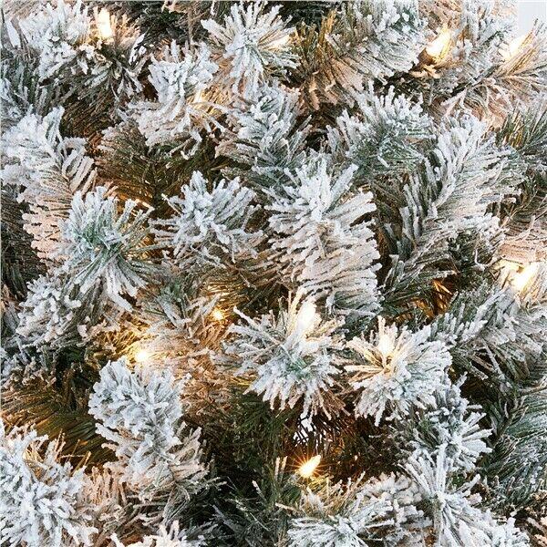 9ft Prelit Snow Flocked Artificial Christmas Tree Pencil Fir Tree with Stand