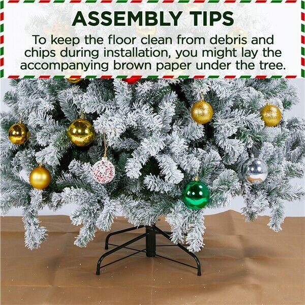 9ft Prelit Snow Flocked Artificial Christmas Tree Pencil Fir Tree with Stand