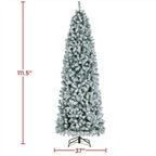 9ft Prelit Snow Flocked Artificial Christmas Tree Pencil Fir Tree with Stand