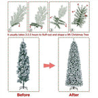 9ft Prelit Snow Flocked Artificial Christmas Tree Pencil Fir Tree with Stand
