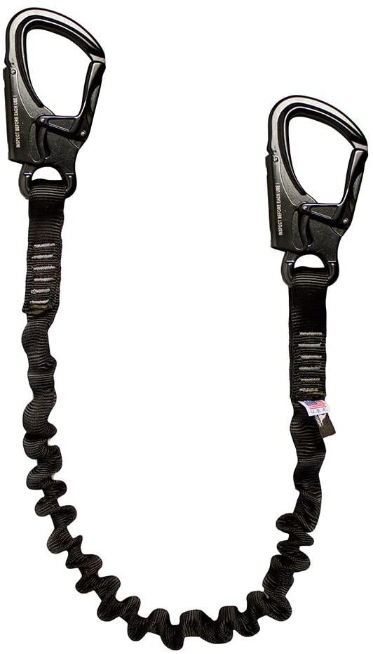 Fusion Tactical 4ft 48"x1" Internal Elastic Bungee Military Police Personal Retention Helo Lanyard with Dual LocSnap Hook 23kN Black