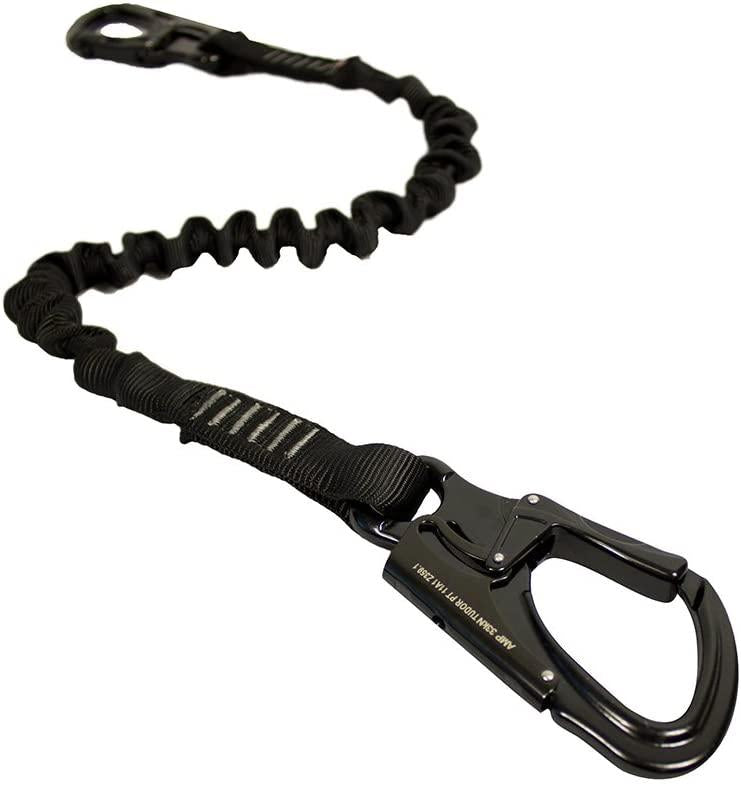 Fusion Tactical 4ft 48"x1" Internal Elastic Bungee Military Police Personal Retention Helo Lanyard with Dual LocSnap Hook 23kN Black