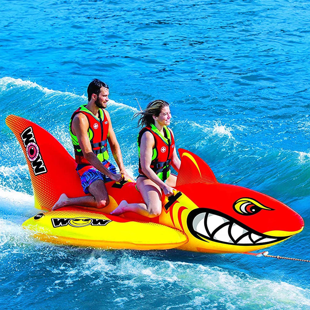 WOW Watersports Inflatable Big Shark Towable Boating Tube with Handles and Big Al Junior Alligator 2 Person Inflatable Inner
