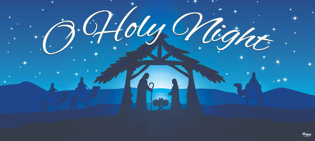 7' x 16' Blue and White "O Holy night" Christmas Double Car Garage Door Banner
