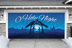 7' x 16' Blue and White "O Holy night" Christmas Double Car Garage Door Banner