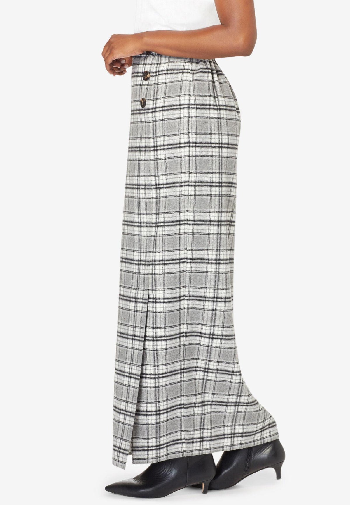 side-button wool skirt