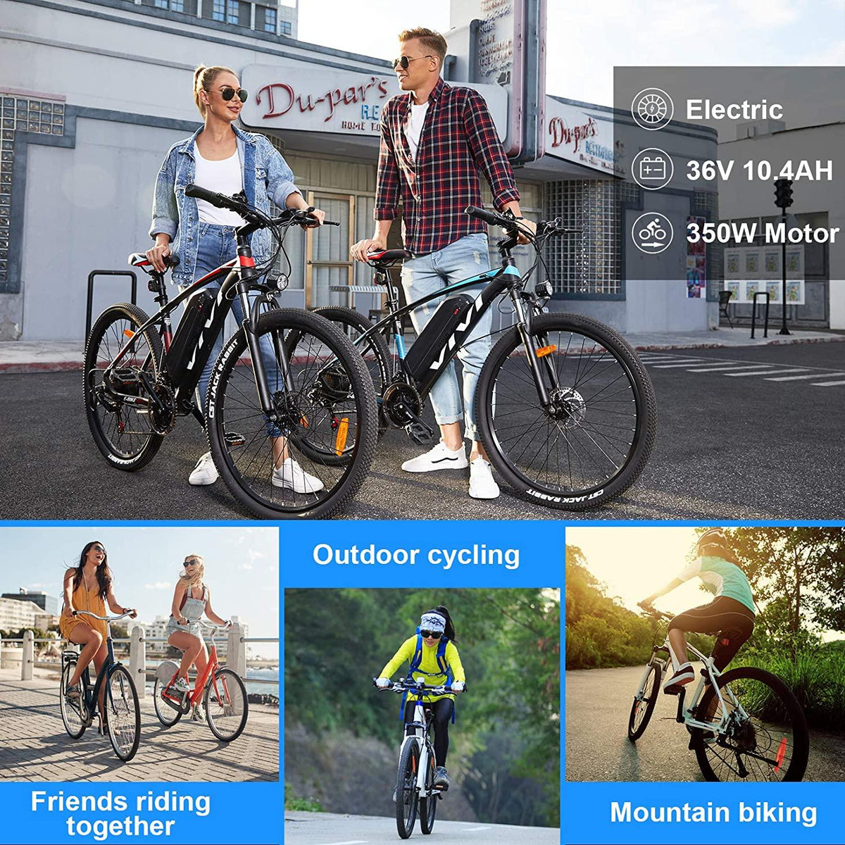VIVI Electric Bike 350W, 27.5/26 Inch Electric Bikes for Adults Mountain Bike, 36V/10.4Ah Removable Battery, 21 Speed Gears, Electric Bicycle 20MPH Speed