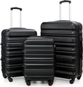 Luggage 3 Piece Set ABS Hardshell Lightweight Suitcase with TSA Lock Spinner Wheels 20in24in28in (Black)