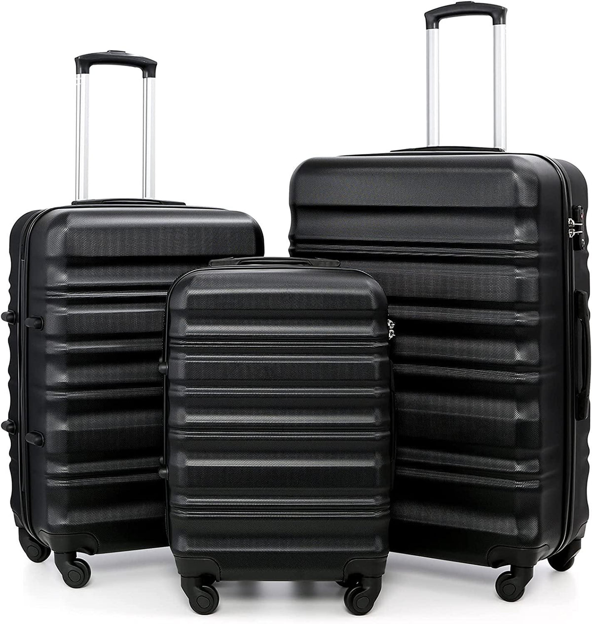 Luggage 3 Piece Set ABS Hardshell Lightweight Suitcase with TSA Lock Spinner Wheels 20in24in28in (Black)