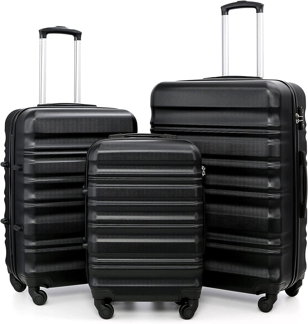 Luggage 3 Piece Set ABS Hardshell Lightweight Suitcase with TSA Lock Spinner Wheels 20in24in28in (Black)